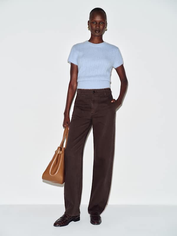 Brian Mid Rise Arc Leg Twill Pants - Deep Brown