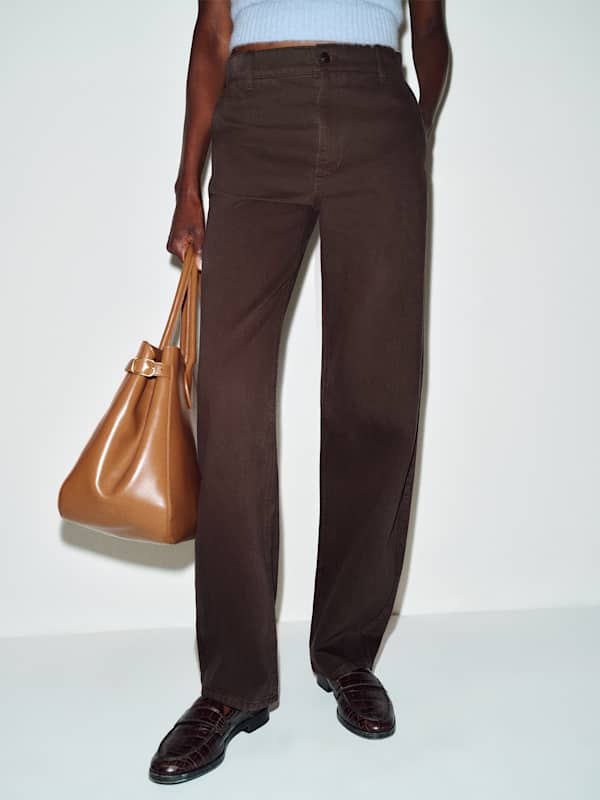 Brian Mid Rise Arc Leg Twill Pants - Deep Brown