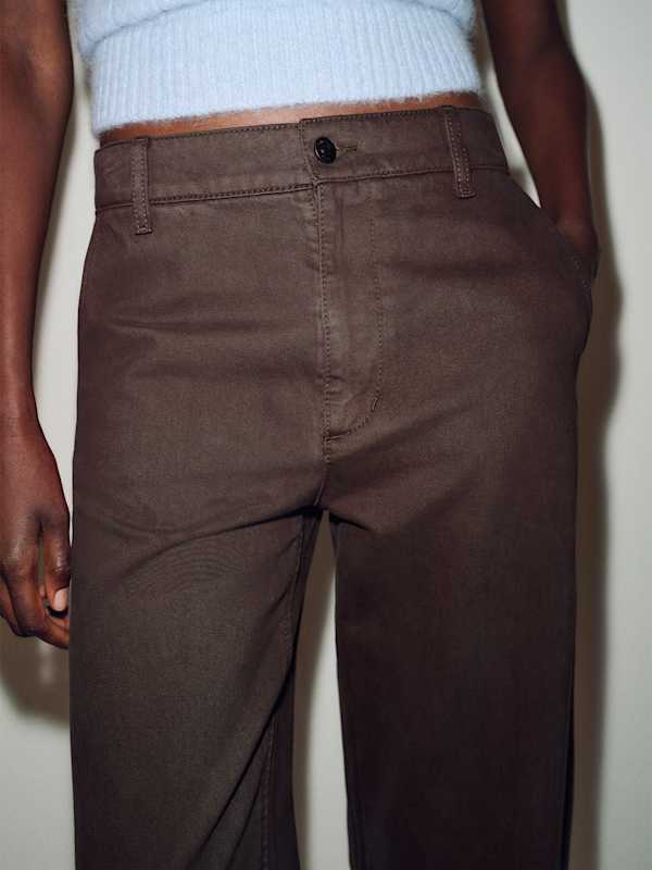 Brian Mid Rise Arc Leg Twill Pants - Deep Brown