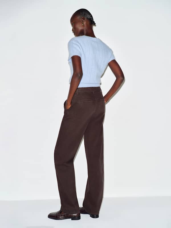 Brian Mid Rise Arc Leg Twill Pants - Deep Brown