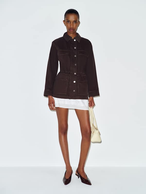 Alex Cinched Denim Jacket - Deep Brown