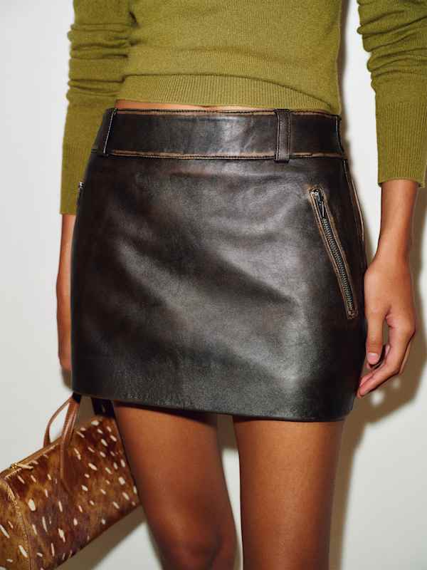 Veda Micah Leather Skirt - Tarmac Leather