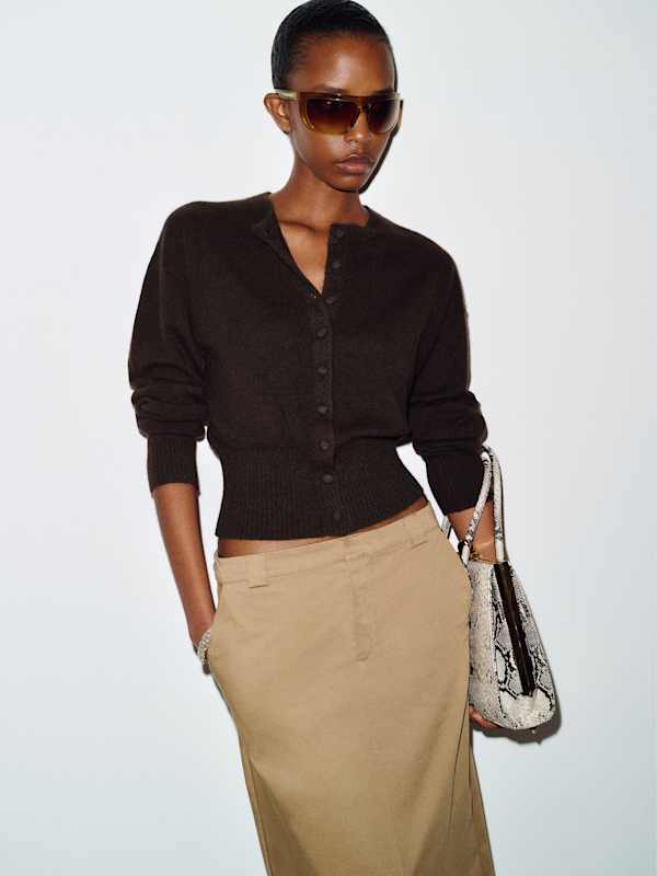 Ronnie Cashmere Cardigan - Heathered Black Bean