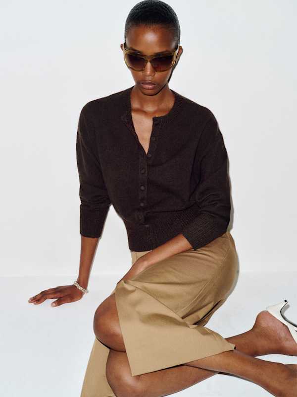 Ronnie Cashmere Cardigan - Heathered Black Bean