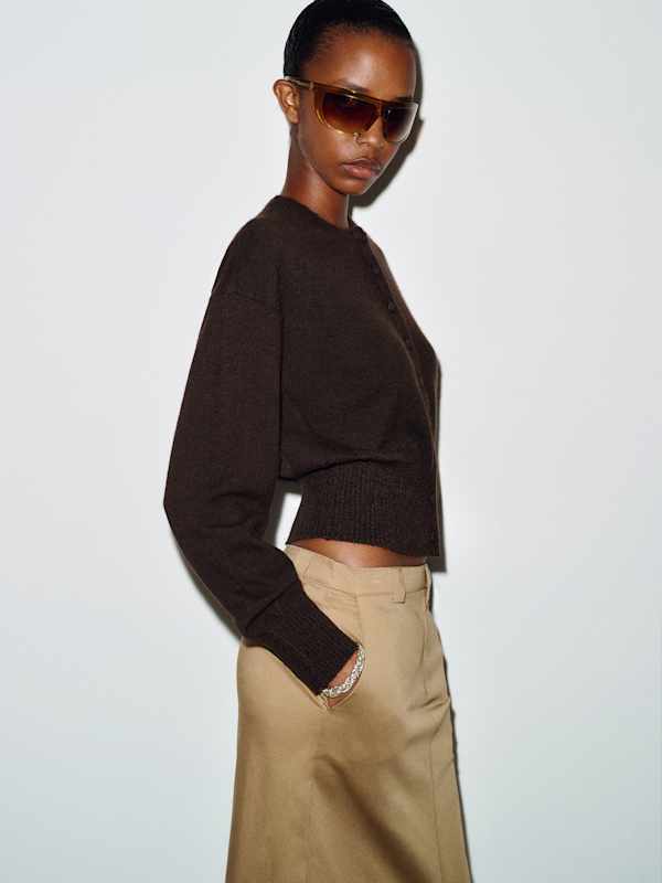Ronnie Cashmere Cardigan - Heathered Black Bean