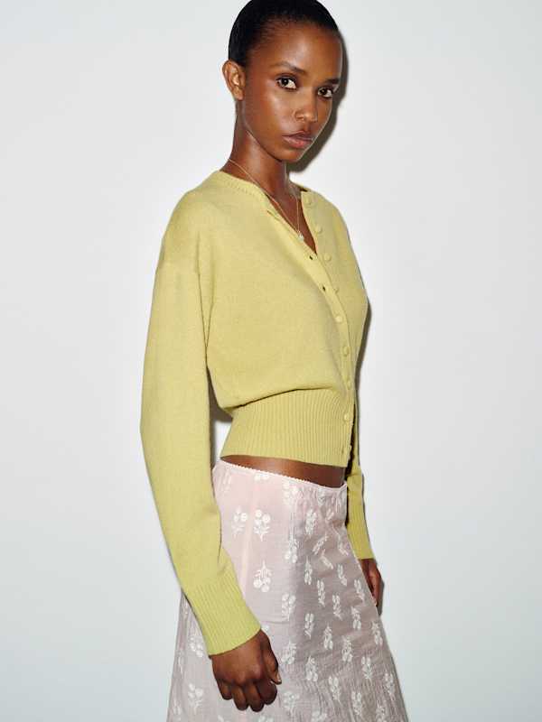 Ronnie Cashmere Cardigan - Lemongrass