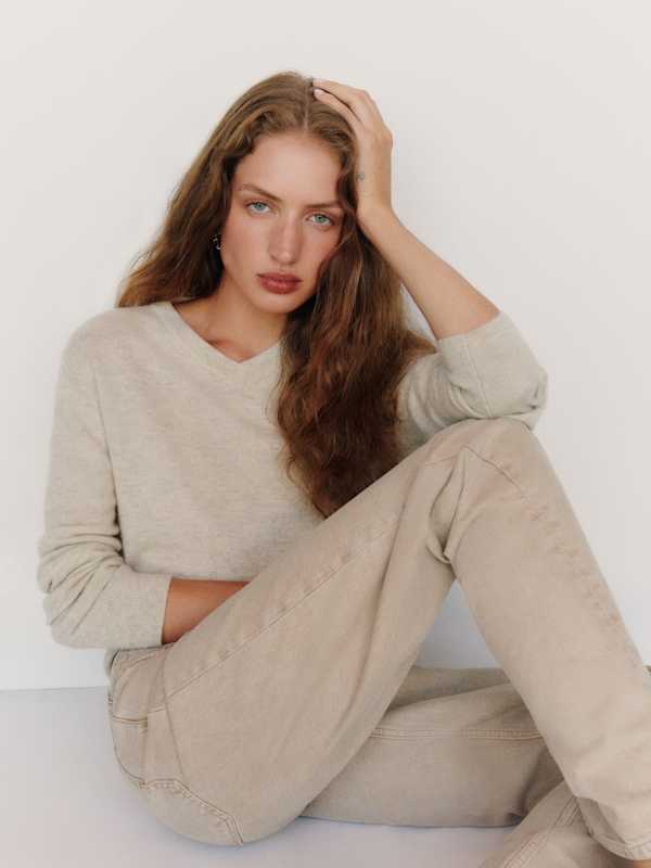 Landon Cashmere V-Neck - Limestone