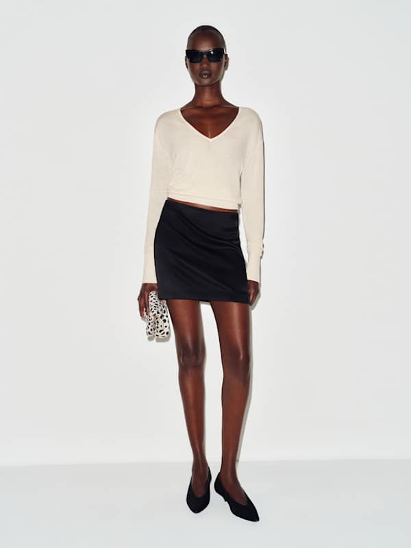 Micah V-Neck Sweater Top - Cream