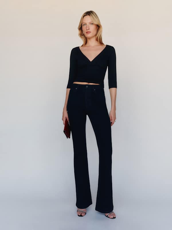 Taya Super Stretch High Rise Flare Jeans - Black