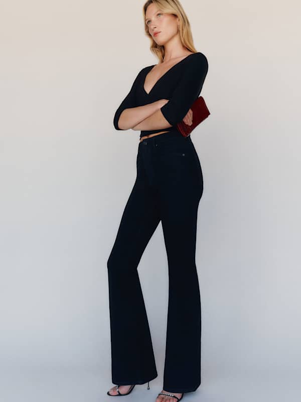 Taya Super Stretch High Rise Flare Jeans - Black