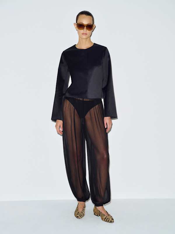 Stella Cropped Satin Jacket - Black