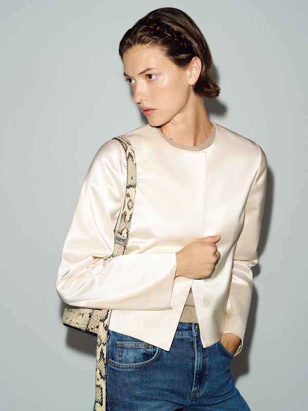 Stella Cropped Satin Jacket - Fior Di Latte