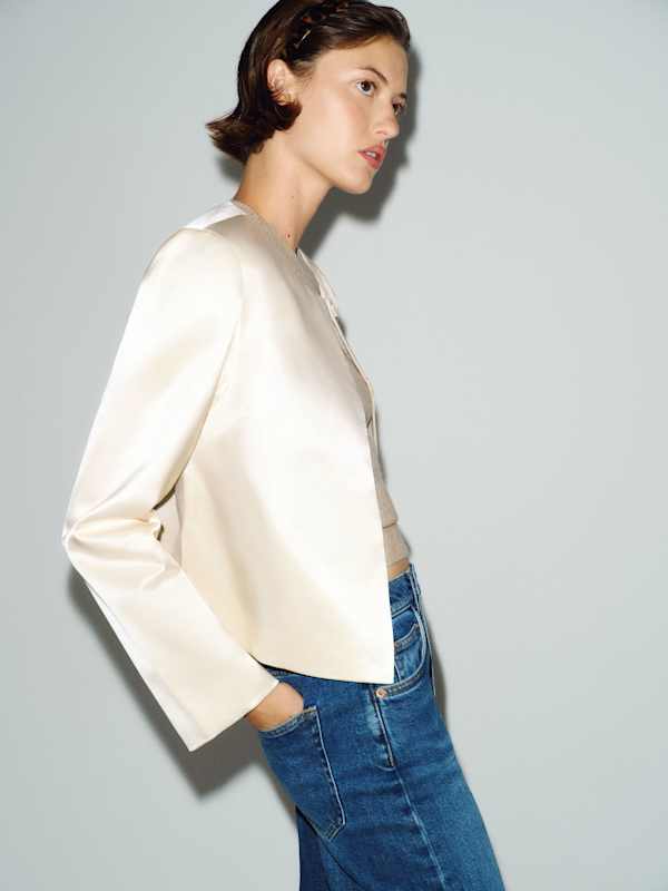 Stella Cropped Satin Jacket - Fior Di Latte