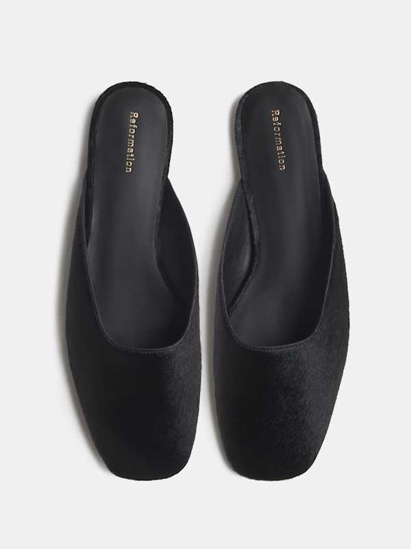 Inez Flat Mule - Black Haircalf