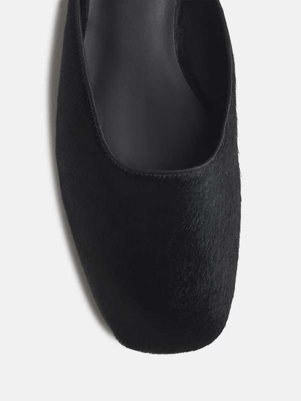 Inez Flat Mule - Black Haircalf
