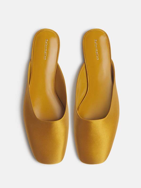 Inez Flat Mule - Honey Mustard Satin