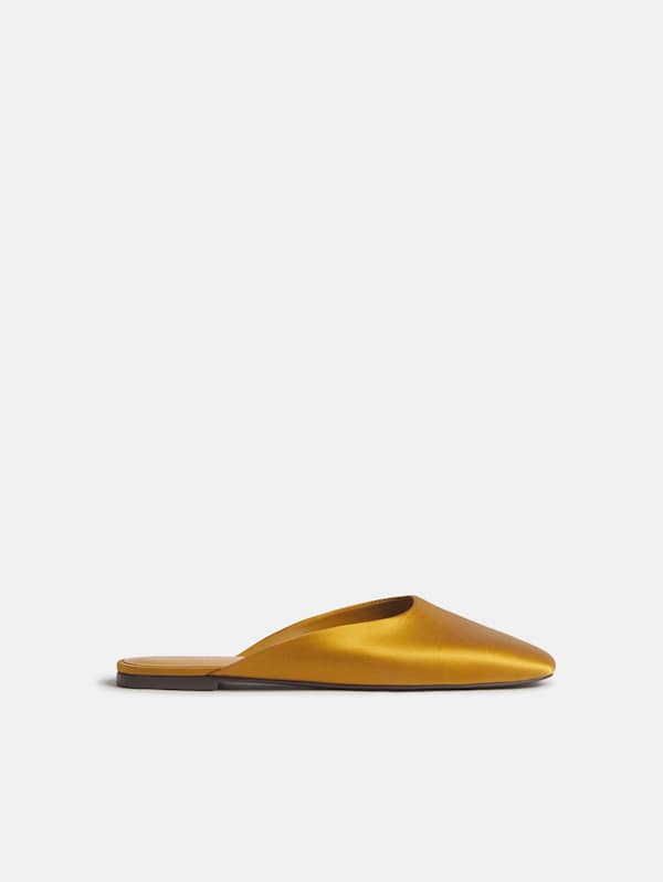 Inez Flat Mule - Honey Mustard Satin