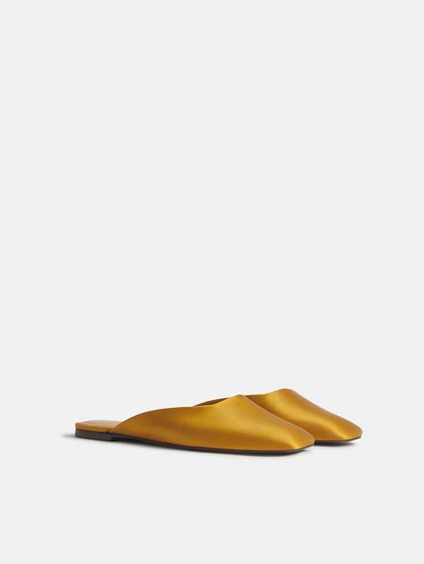 Inez Flat Mule - Honey Mustard Satin