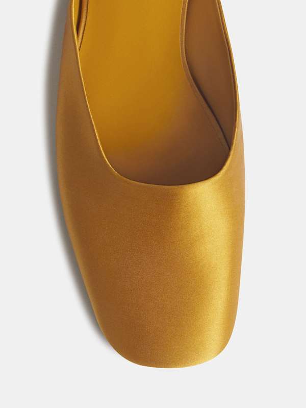 Inez Flat Mule - Honey Mustard Satin