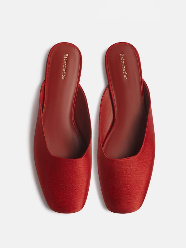 Inez Flat Mule - Red Textile