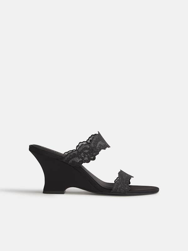 Fiorella Wedge Sandal - Black Satin