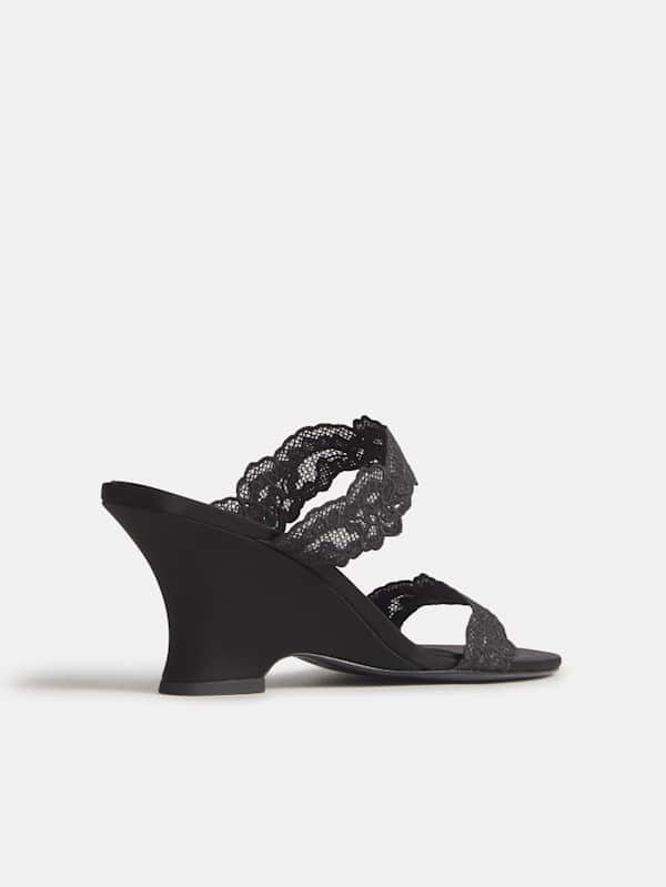 Fiorella Wedge Sandal - Black Satin