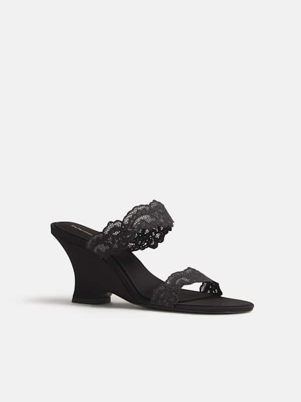 Fiorella Wedge Sandal - Black Satin