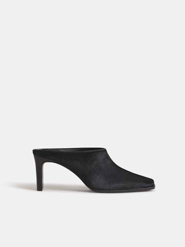 Claudette Heeled Mule - Black Haircalf