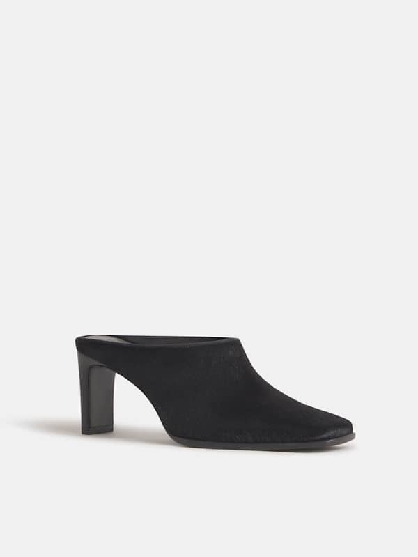 Claudette Heeled Mule - Black Haircalf