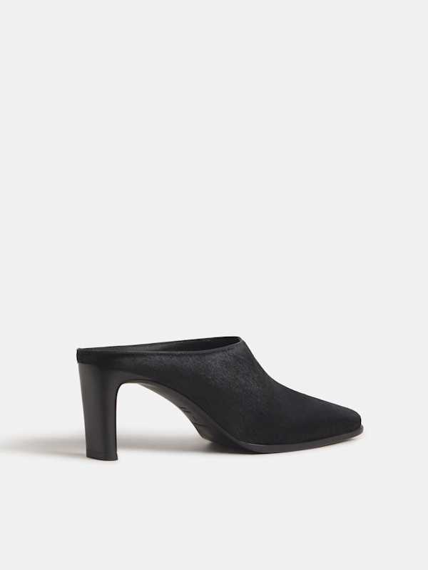 Claudette Heeled Mule - Black Haircalf