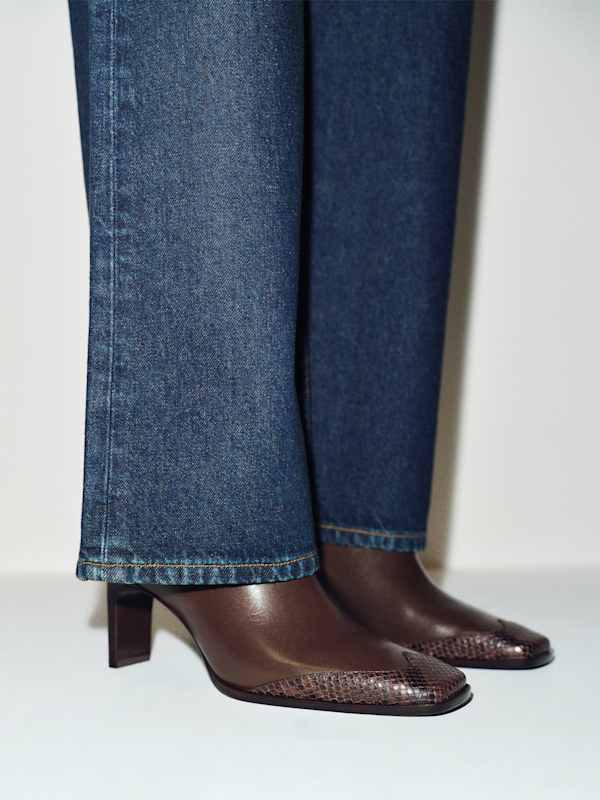 Claudette Heeled Mule - Espresso Leather Chocolate Snake