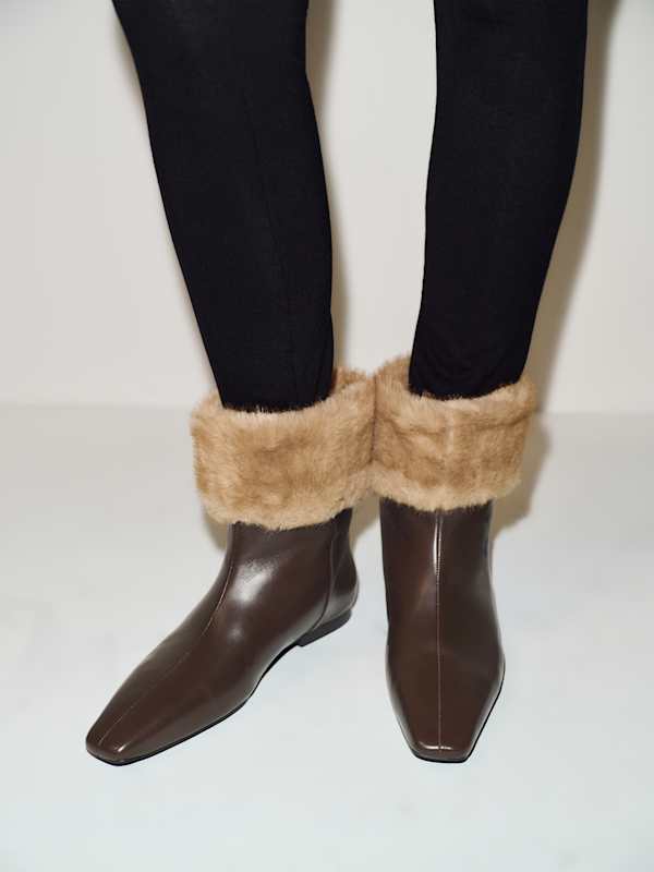 Remy Flat Ankle Boot - Espresso Leather Sable Fur