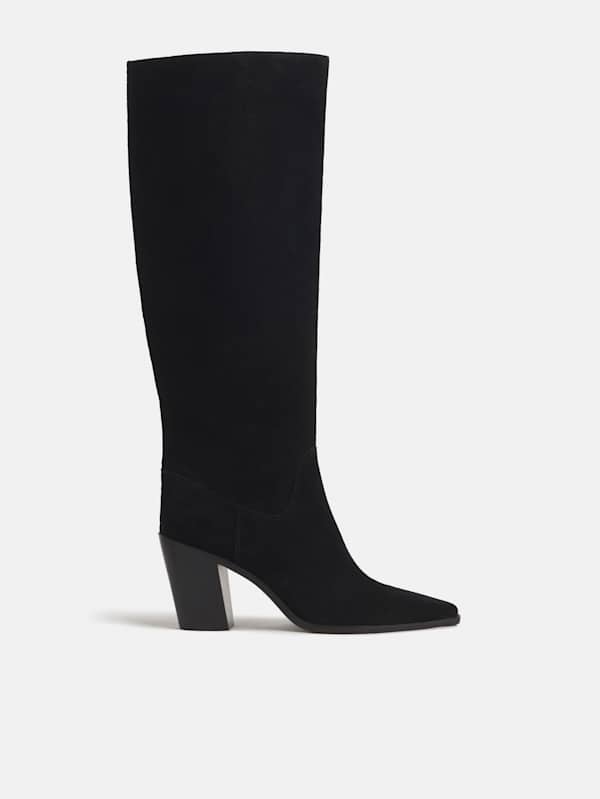 Dominique High Knee Boot - Black Suede