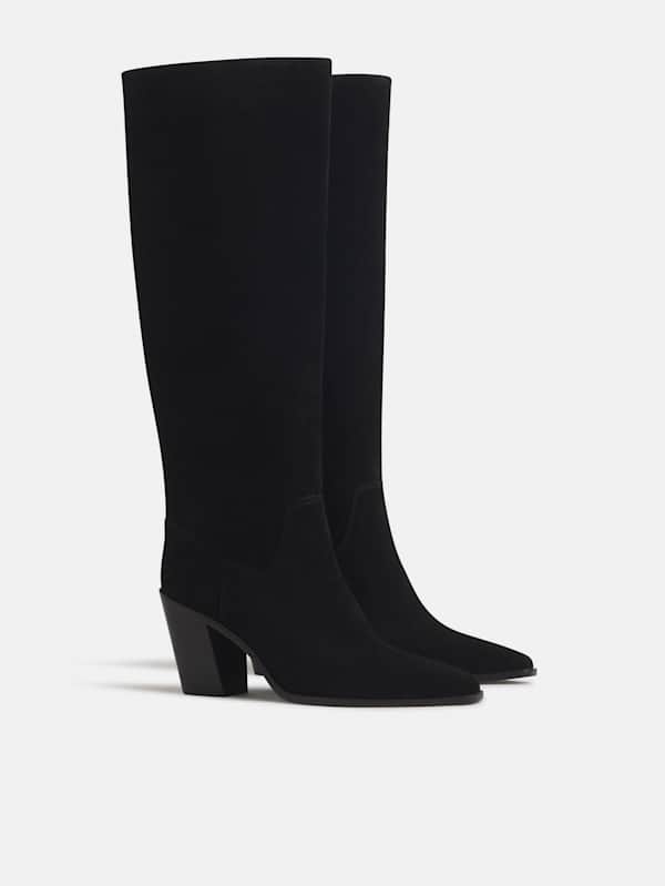 Dominique High Knee Boot - Black Suede