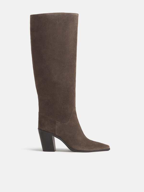 Dominique High Knee Boot - Clove Suede