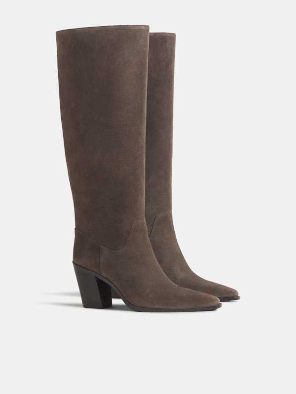 Dominique High Knee Boot - Clove Suede