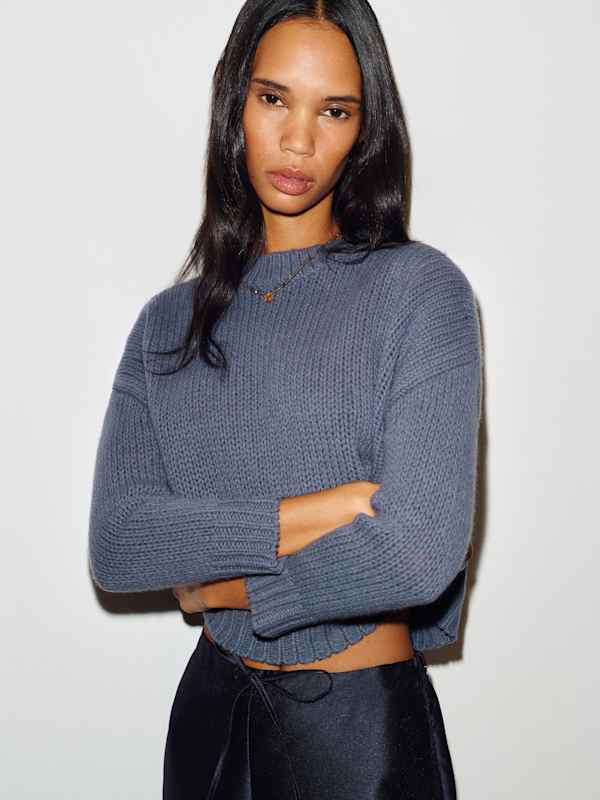 Cleo Cashmere Cropped Crew - Flint