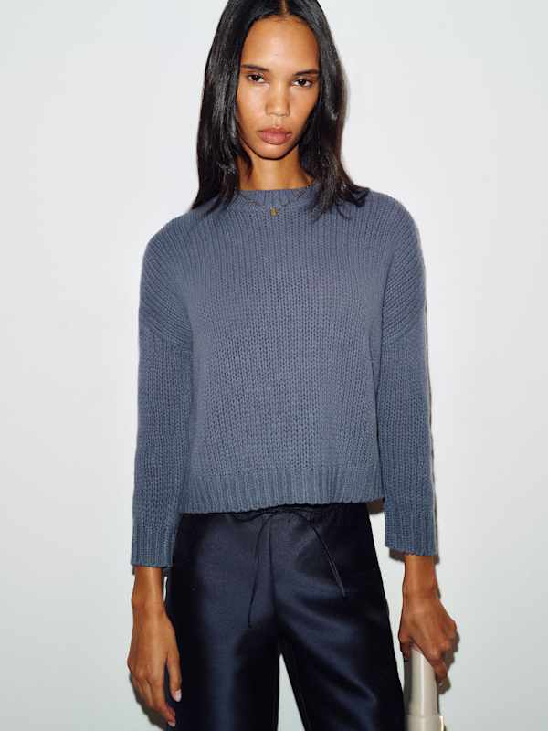 Cleo Cashmere Cropped Crew - Flint