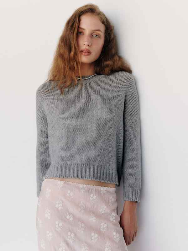 Cleo Cashmere Cropped Crew - Husky