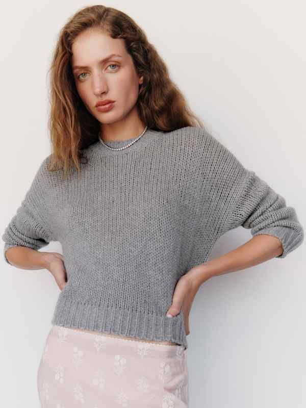 Cleo Cashmere Cropped Crew - Husky