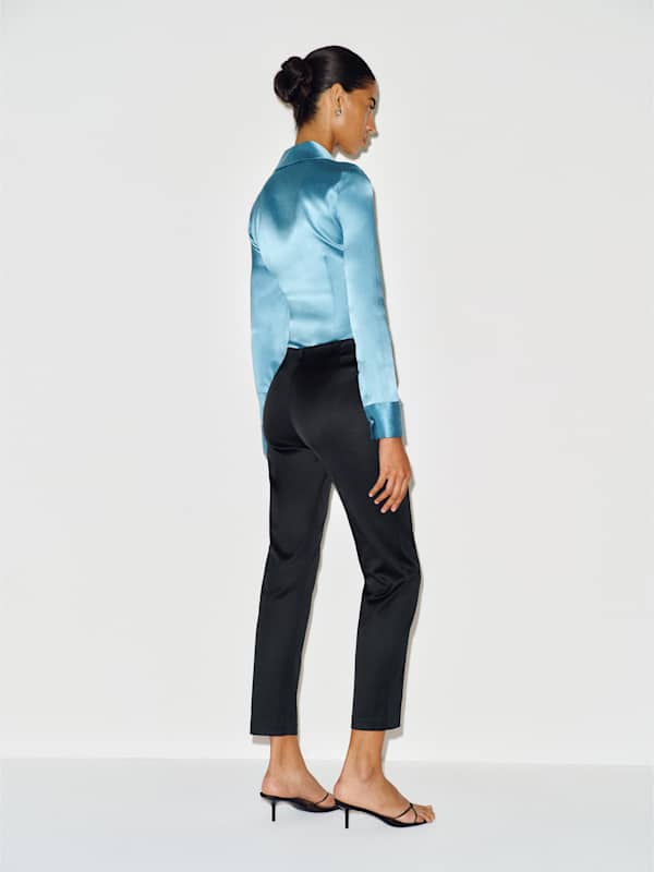 Hadley Mid Rise Satin Pant - Black