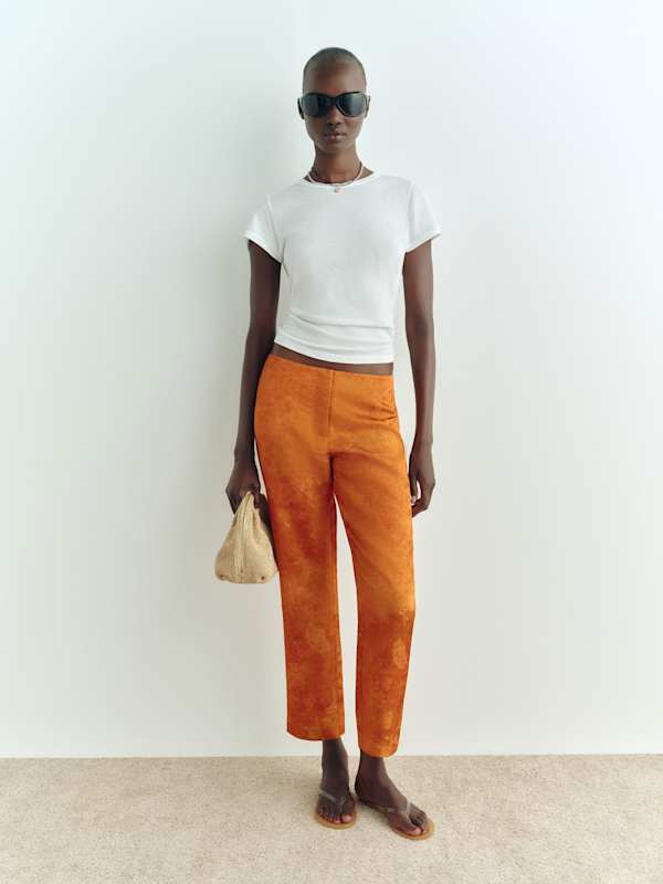 Hadley Mid Rise Satin Pant - Burnt Orange