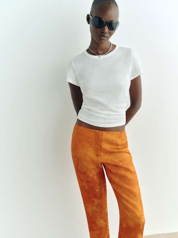 Hadley Mid Rise Satin Pant - Burnt Orange
