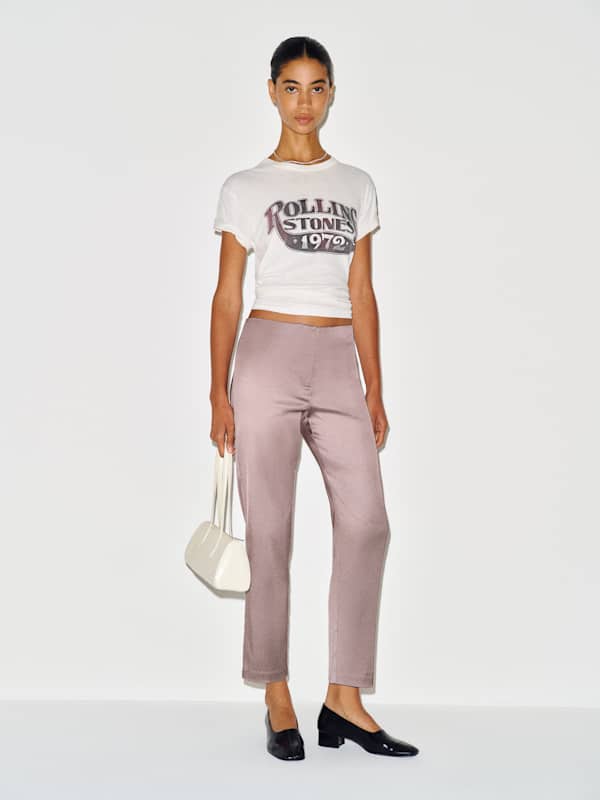 Hadley Mid Rise Satin Pant - Stone