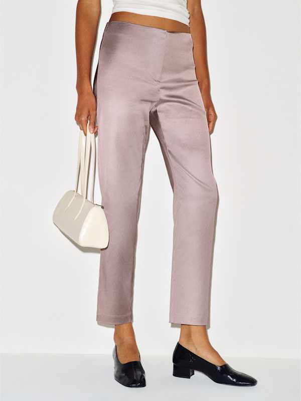 Hadley Mid Rise Satin Pant - Stone