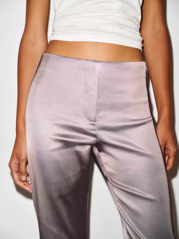 Hadley Mid Rise Satin Pant - Stone