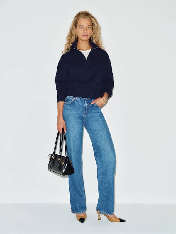 Barney Cotton Quarter-Zip Sweater - Navy