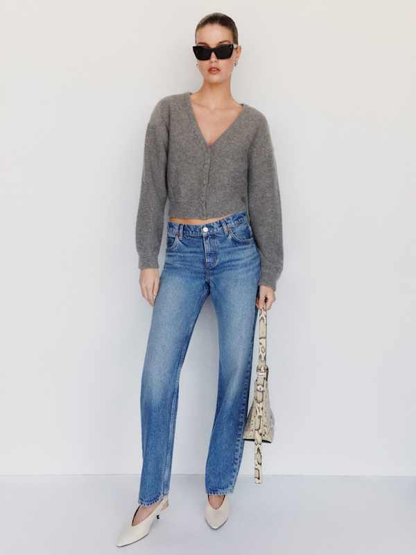 Sloane Regenerative Wool Cropped V-Neck Cardigan - Mid Grey