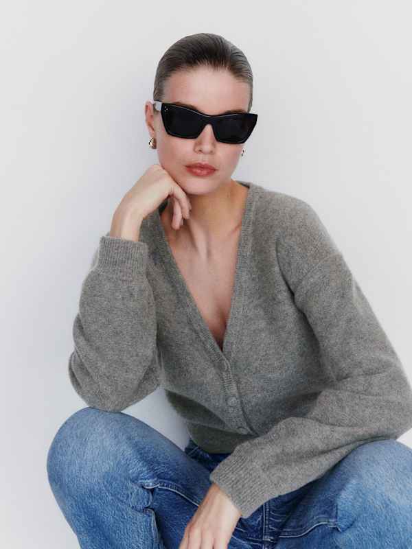 Sloane Regenerative Wool Cropped V-Neck Cardigan - Mid Grey