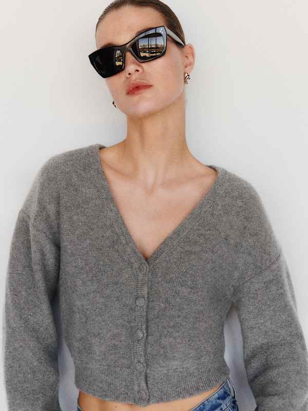 Sloane Regenerative Wool Cropped V-Neck Cardigan - Mid Grey